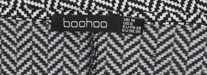 Boohoo Women’s Black Herringbone Bodycon Dress Size 10 Knee-Length