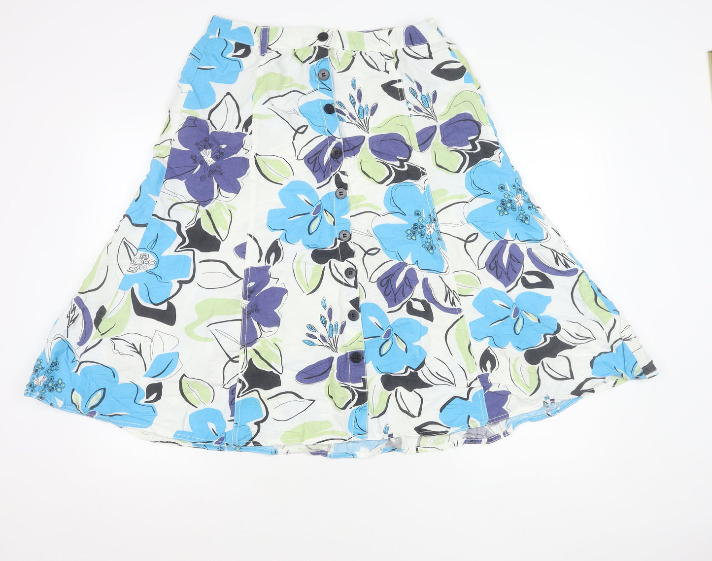 Marks and Spencer Women’s Multicoloured Floral A-Line Midi Skirt UK 14 Linen Viscose