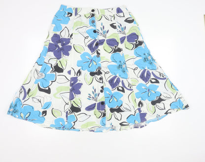 Marks and Spencer Women’s Multicoloured Floral A-Line Midi Skirt UK 14 Linen Viscose