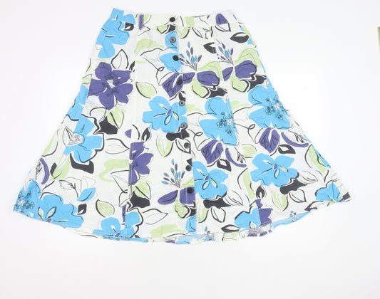 Marks and Spencer Women’s Multicoloured Floral A-Line Midi Skirt UK 14 Linen Viscose