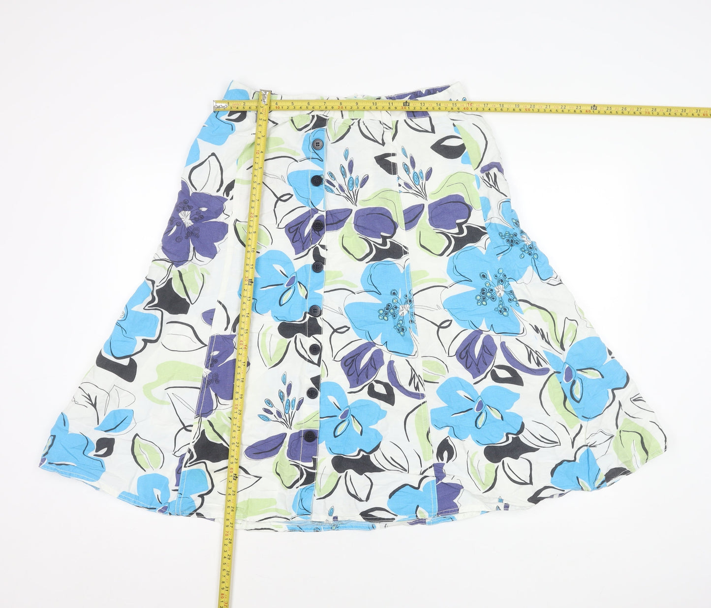 Marks and Spencer Women’s Multicoloured Floral A-Line Midi Skirt UK 14 Linen Viscose