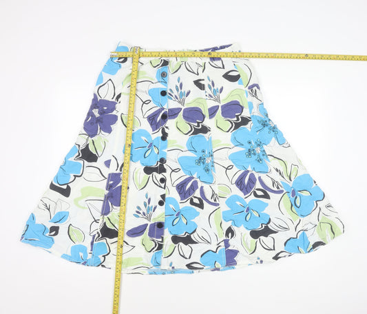 Marks and Spencer Women’s Multicoloured Floral A-Line Midi Skirt UK 14 Linen Viscose