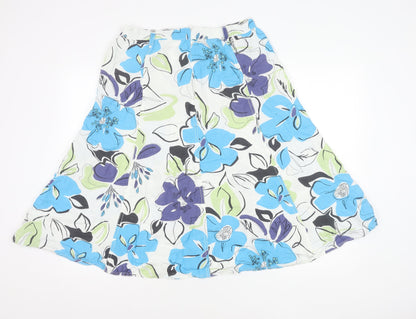 Marks and Spencer Women’s Multicoloured Floral A-Line Midi Skirt UK 14 Linen Viscose