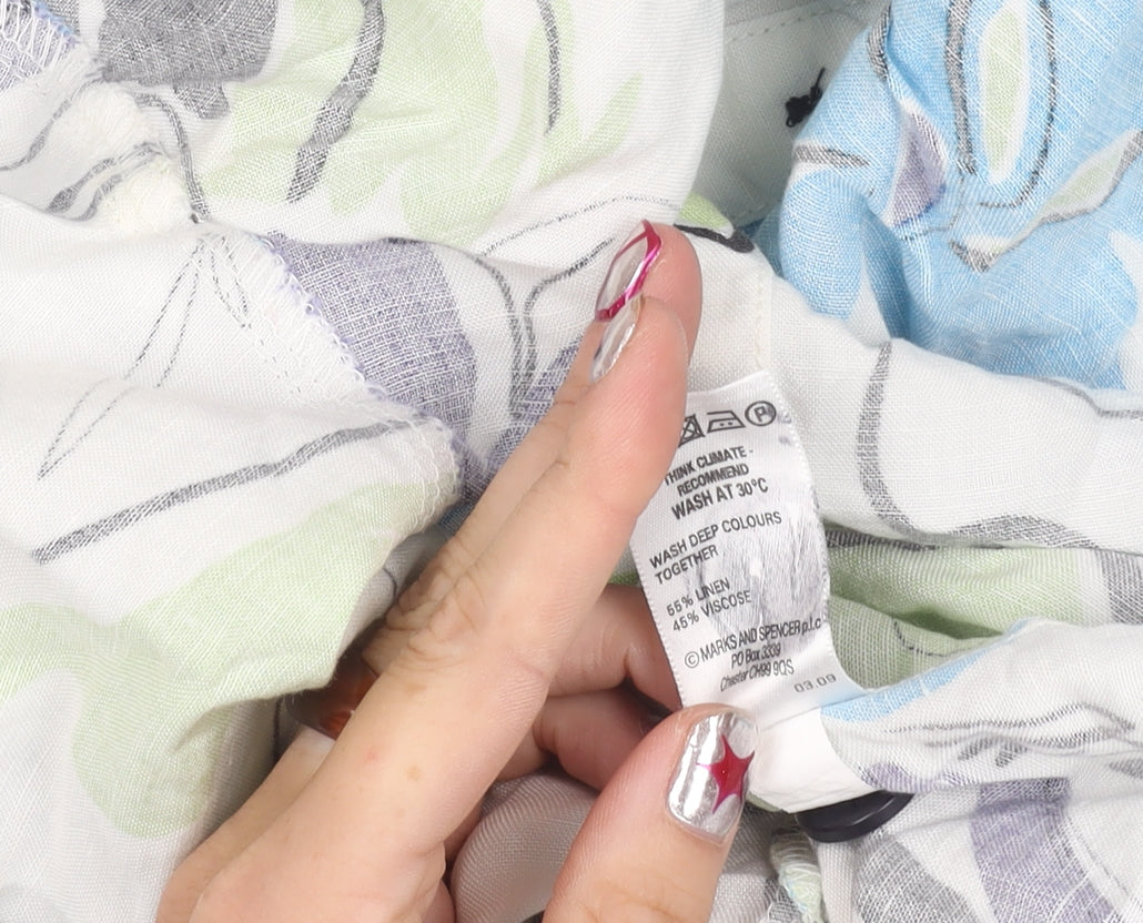 Marks and Spencer Women’s Multicoloured Floral A-Line Midi Skirt UK 14 Linen Viscose