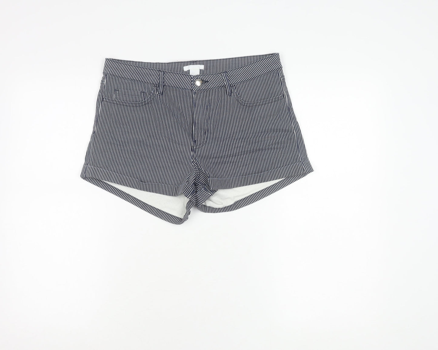 H&M Women’s Black Pinstriped Hot Pants Size 12 High Rise Stretch