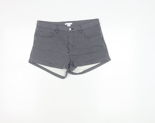 H&M Women’s Black Pinstriped Hot Pants Size 12 High Rise Stretch