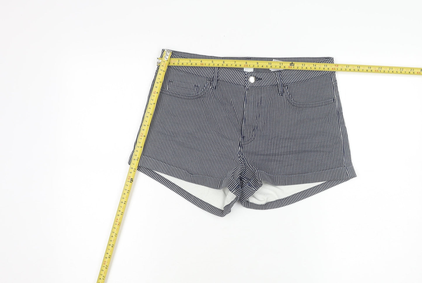 H&M Women’s Black Pinstriped Hot Pants Size 12 High Rise Stretch