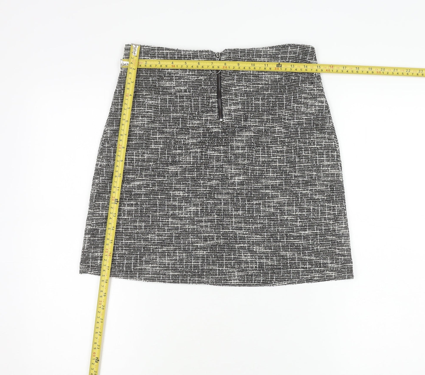 Dorothy Perkins Women's Black Geometric Tweed Skirt UK10 Short Pencil