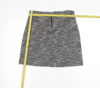 Dorothy Perkins Women's Black Geometric Tweed Skirt UK10 Short Pencil