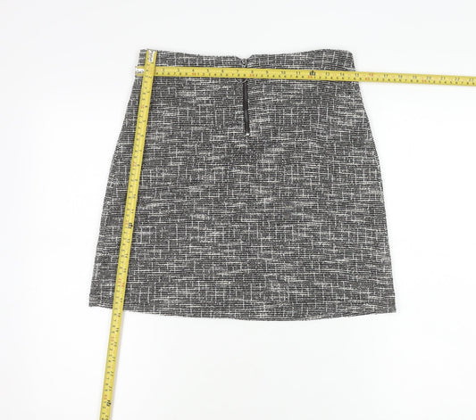 Dorothy Perkins Women's Black Geometric Tweed Skirt UK10 Short Pencil