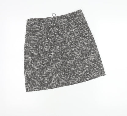 Dorothy Perkins Women's Black Geometric Tweed Skirt UK10 Short Pencil