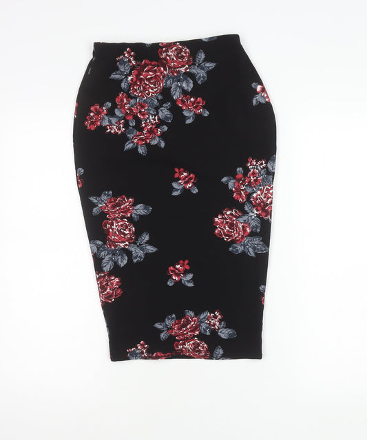 Boohoo Womens Black Floral High Rise Pencil Skirt Size 8