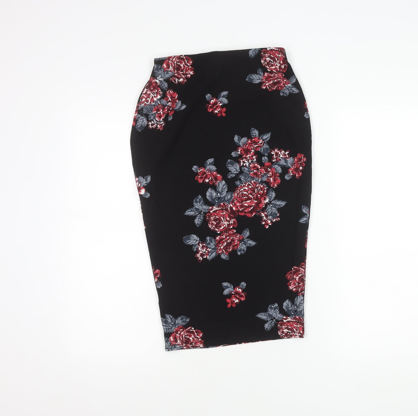 Boohoo Womens Black Floral High Rise Pencil Skirt Size 8