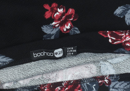 Boohoo Womens Black Floral High Rise Pencil Skirt Size 8