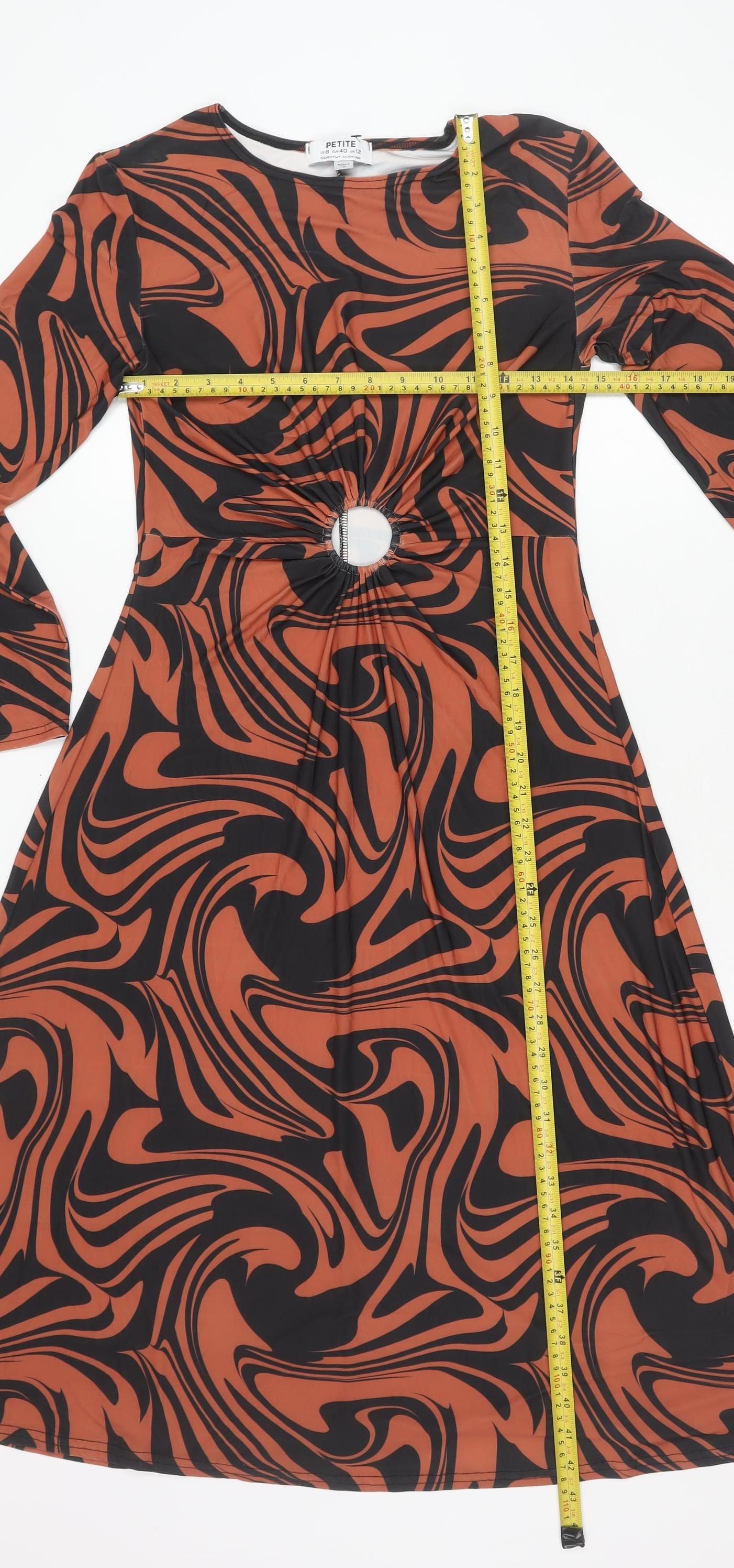 Dorothy Perkins Petite Orange Geometric Bodycon Dress UK 12