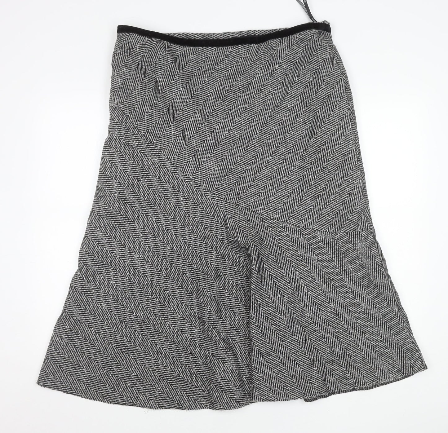 Marks & Spencer Women Black Herringbone Wool Blend Flare Midi Skirt Size 18