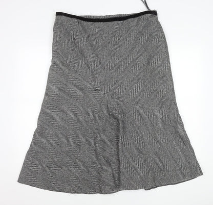 Marks & Spencer Women Black Herringbone Wool Blend Flare Midi Skirt Size 18