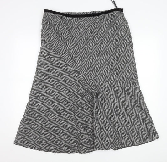 Marks & Spencer Women Black Herringbone Wool Blend Flare Midi Skirt Size 18