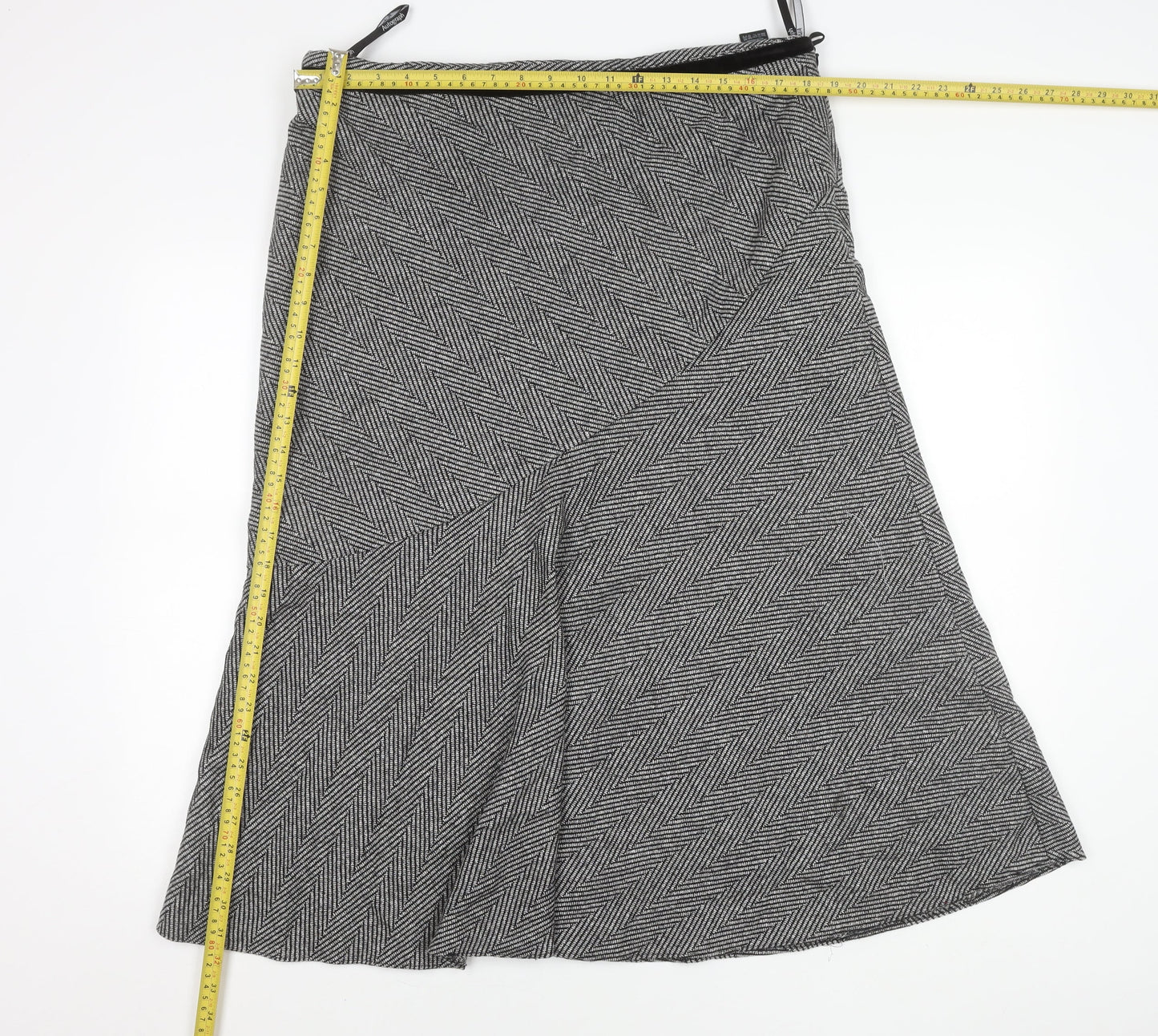 Marks & Spencer Women Black Herringbone Wool Blend Flare Midi Skirt Size 18