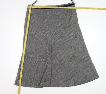Marks & Spencer Women Black Herringbone Wool Blend Flare Midi Skirt Size 18