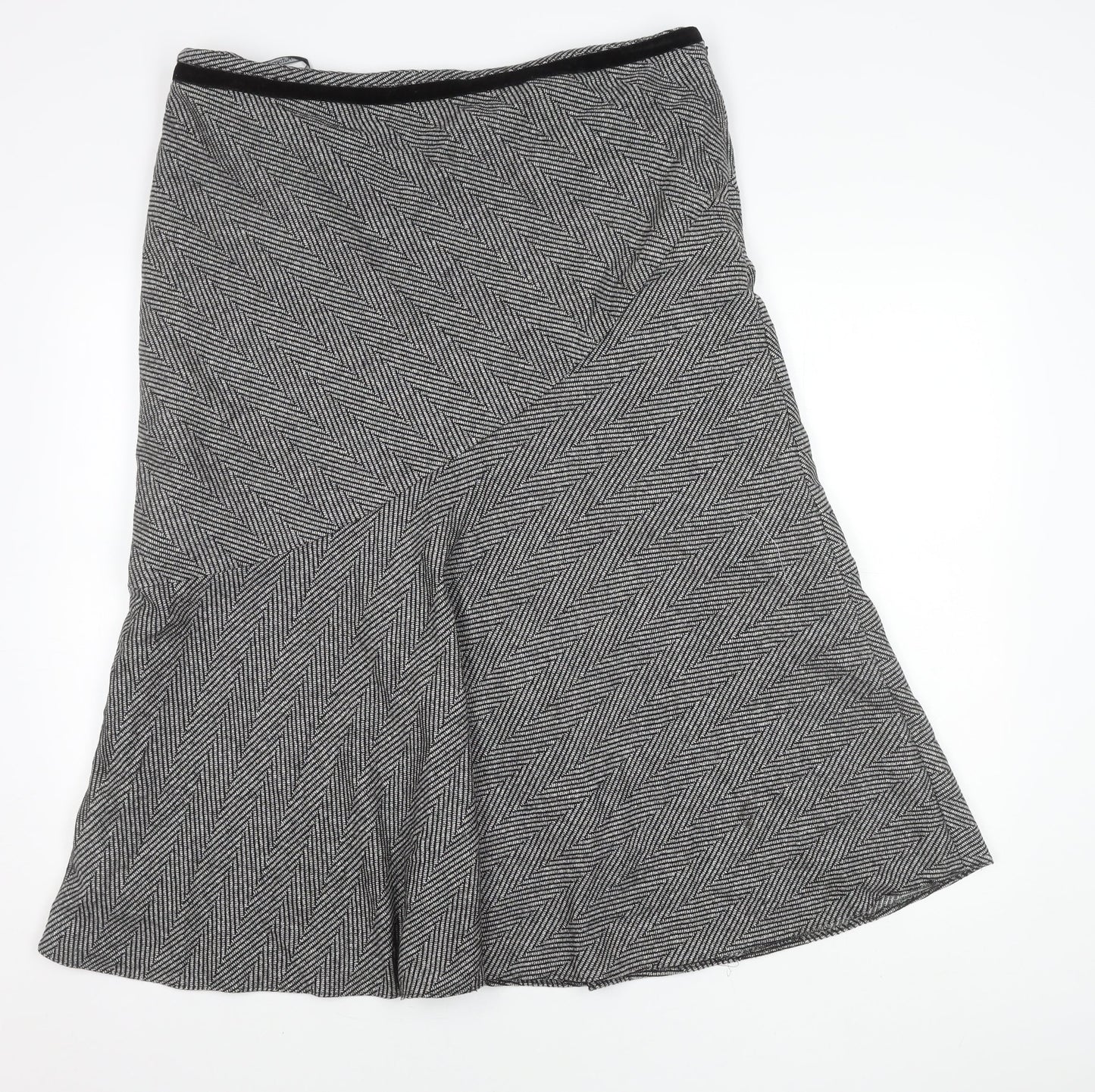 Marks & Spencer Women Black Herringbone Wool Blend Flare Midi Skirt Size 18