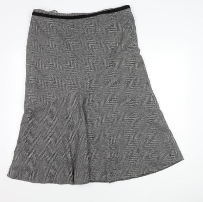 Marks & Spencer Women Black Herringbone Wool Blend Flare Midi Skirt Size 18