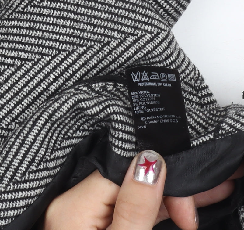 Marks & Spencer Women Black Herringbone Wool Blend Flare Midi Skirt Size 18