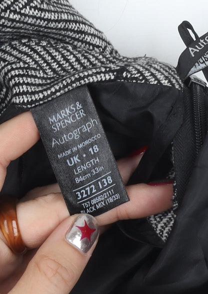 Marks & Spencer Women Black Herringbone Wool Blend Flare Midi Skirt Size 18