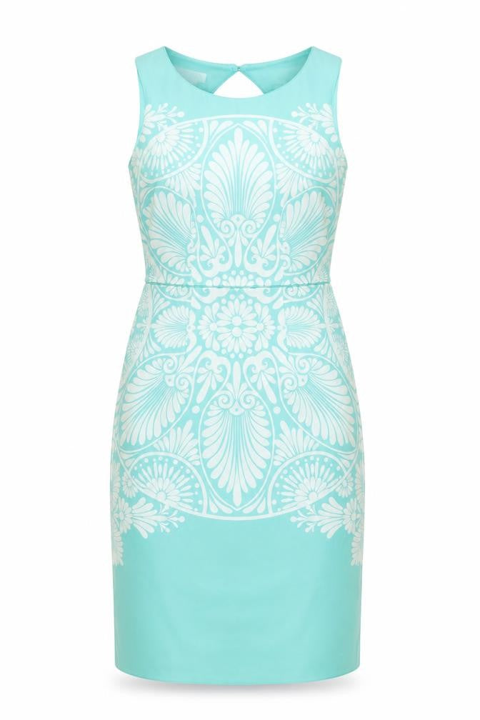 Monsoon Women’s Blue Geometric Print Sheath Dress Size 8