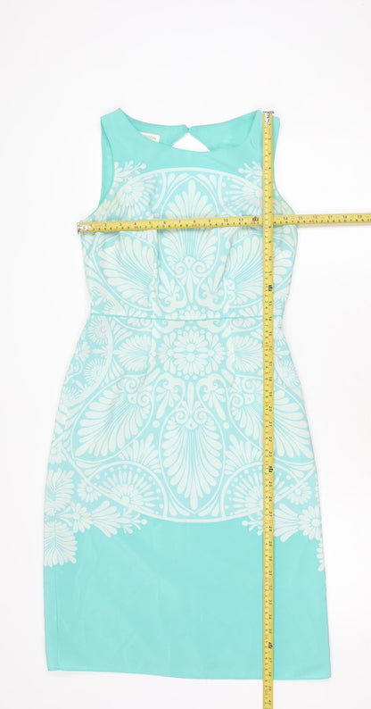 Monsoon Women’s Blue Geometric Print Sheath Dress Size 8