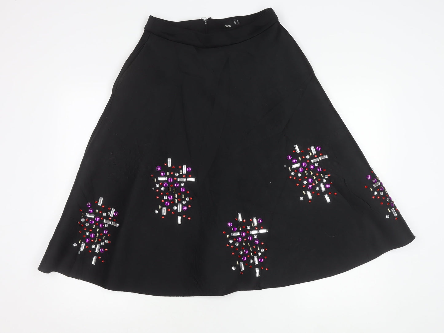ASOS Women’s Black Beaded A-Line Knee Length Skirt Size 10