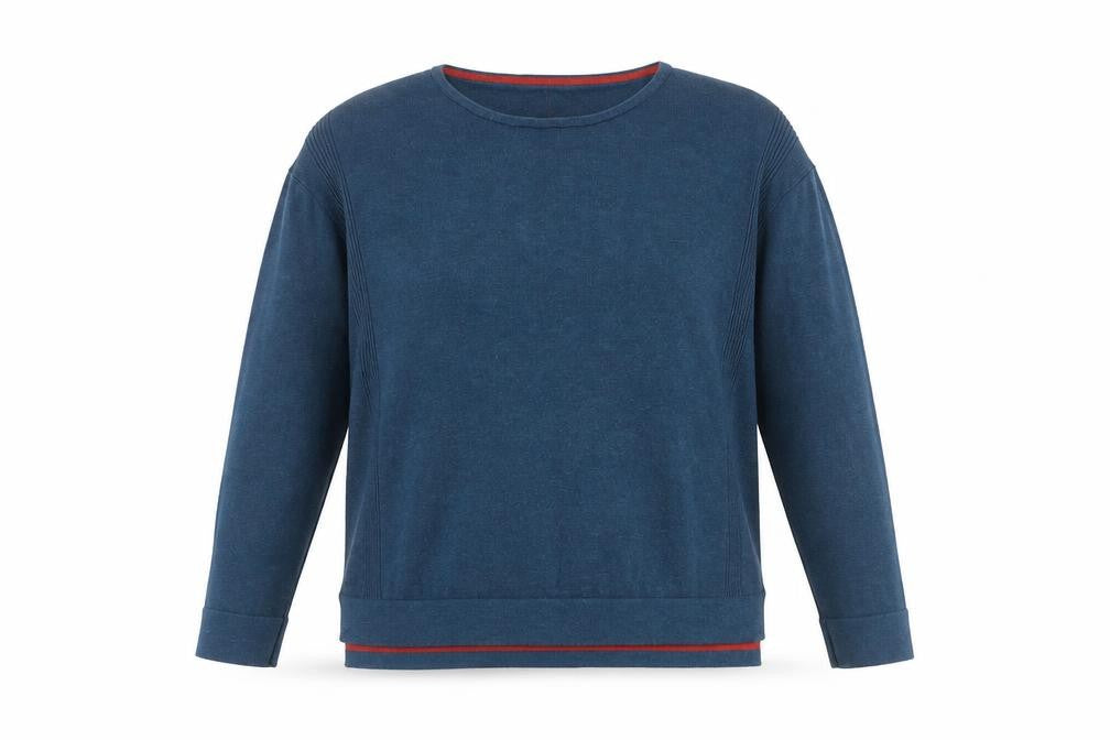 Wheatmuff Women's Blue Cotton Modal Crew Neck Jumper Size 14