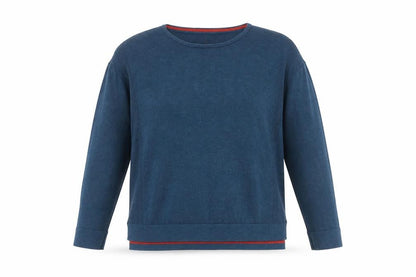 Wheatmuff Women's Blue Cotton Modal Crew Neck Jumper Size 14