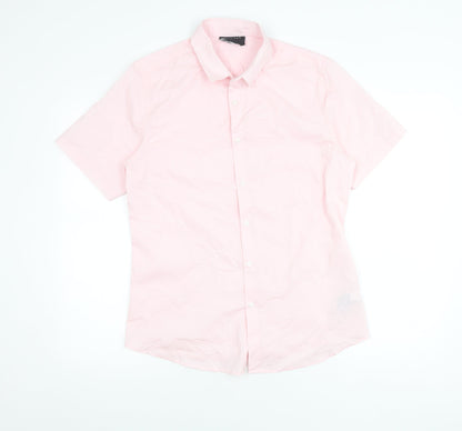 ASOS DESIGN Men's Pink Short Sleeve Button-Up Shirt L Cotton Blend