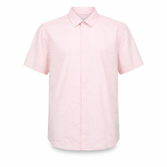 Front view of ASOS DESIGN Men's Pink Short Sleeve Button-Up Shirt L Cotton Blend