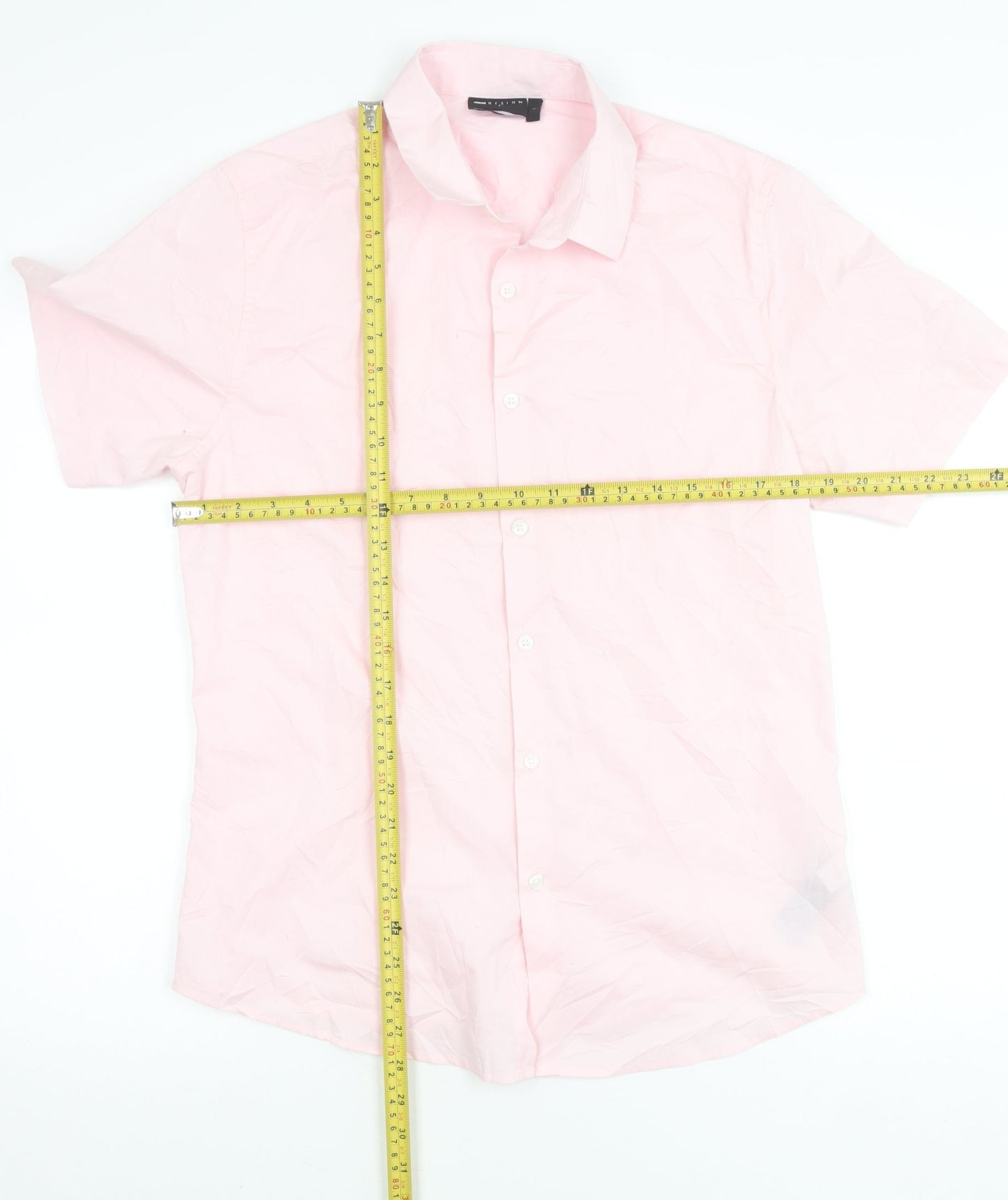 ASOS DESIGN Men's Pink Short Sleeve Button-Up Shirt L Cotton Blend