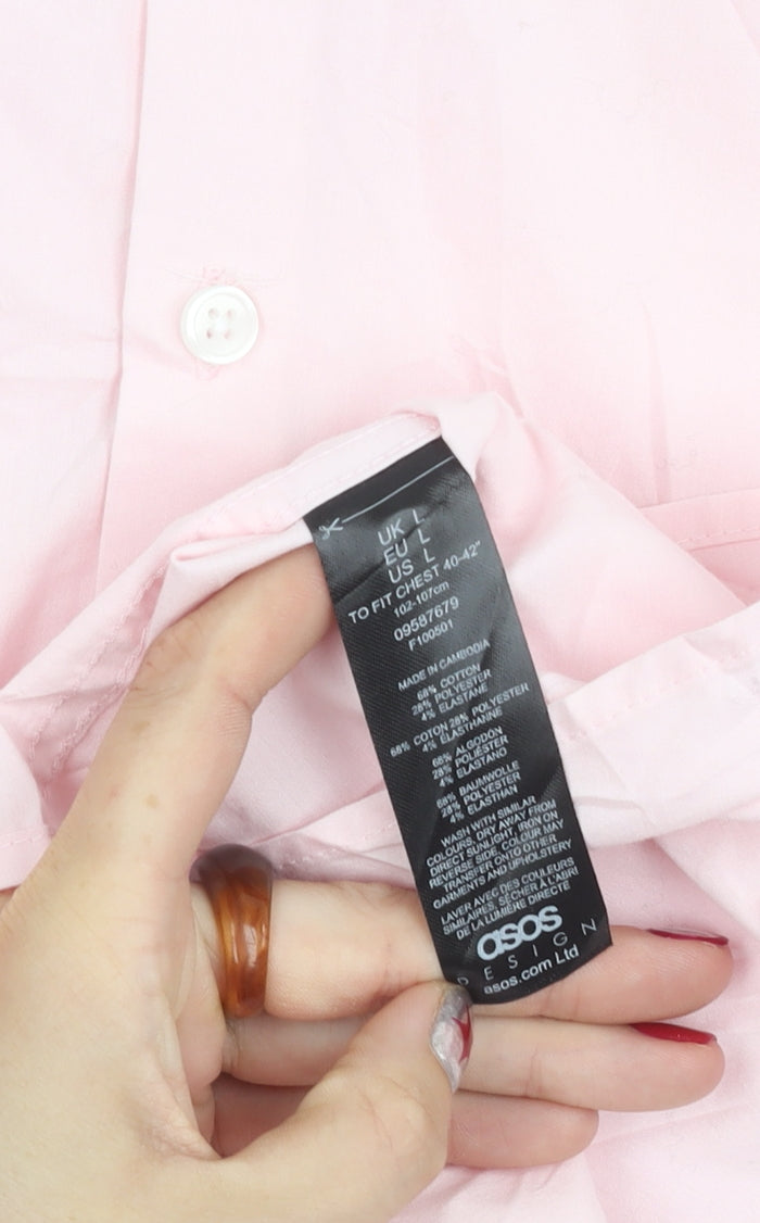 ASOS DESIGN Men's Pink Short Sleeve Button-Up Shirt L Cotton Blend