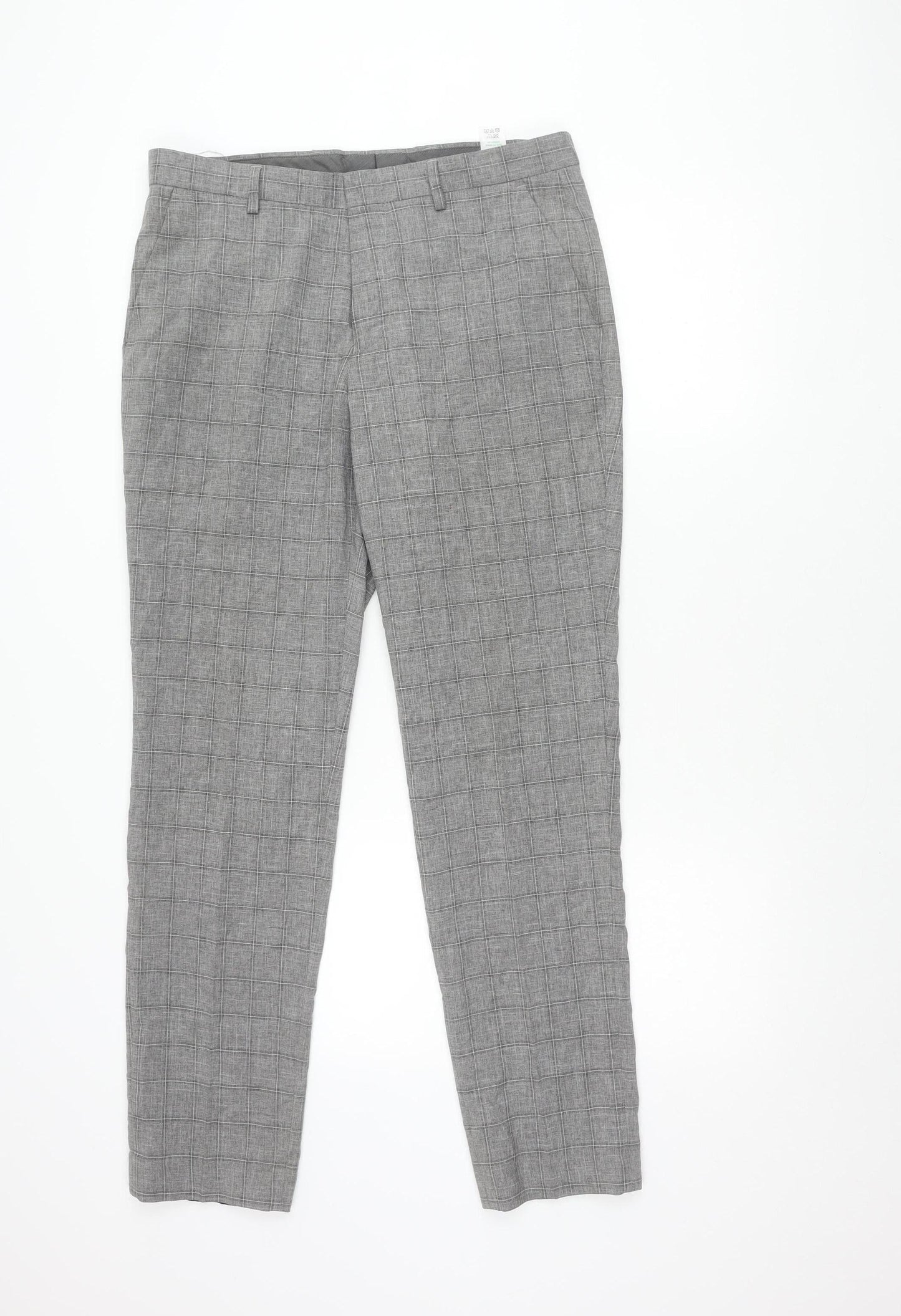 Taylor & Wright Men's Grey Check Slim Fit Dress Trousers 32W 31L