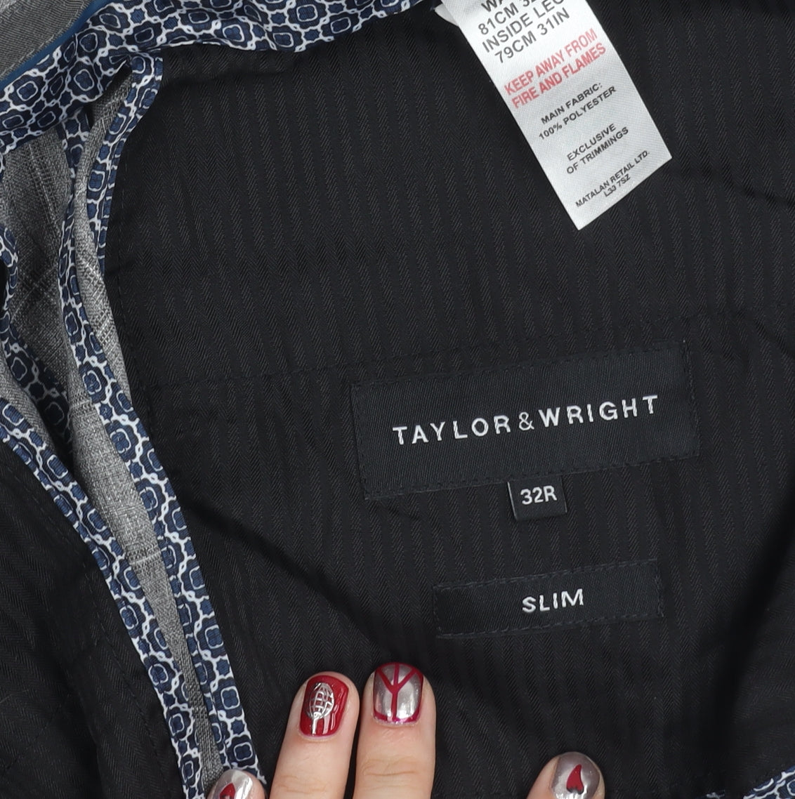 Taylor & Wright Men's Grey Check Slim Fit Dress Trousers 32W 31L