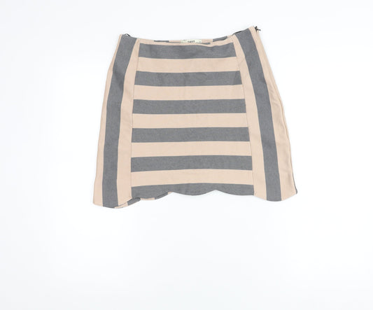 Oasis Women Beige Grey Striped Short Pencil Skirt M Linen Blend