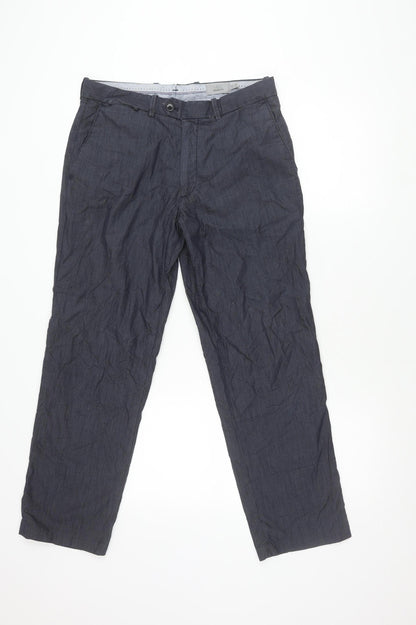 Marks and Spencer Men's Blue Check 32x29 Tailored Fit Trousers