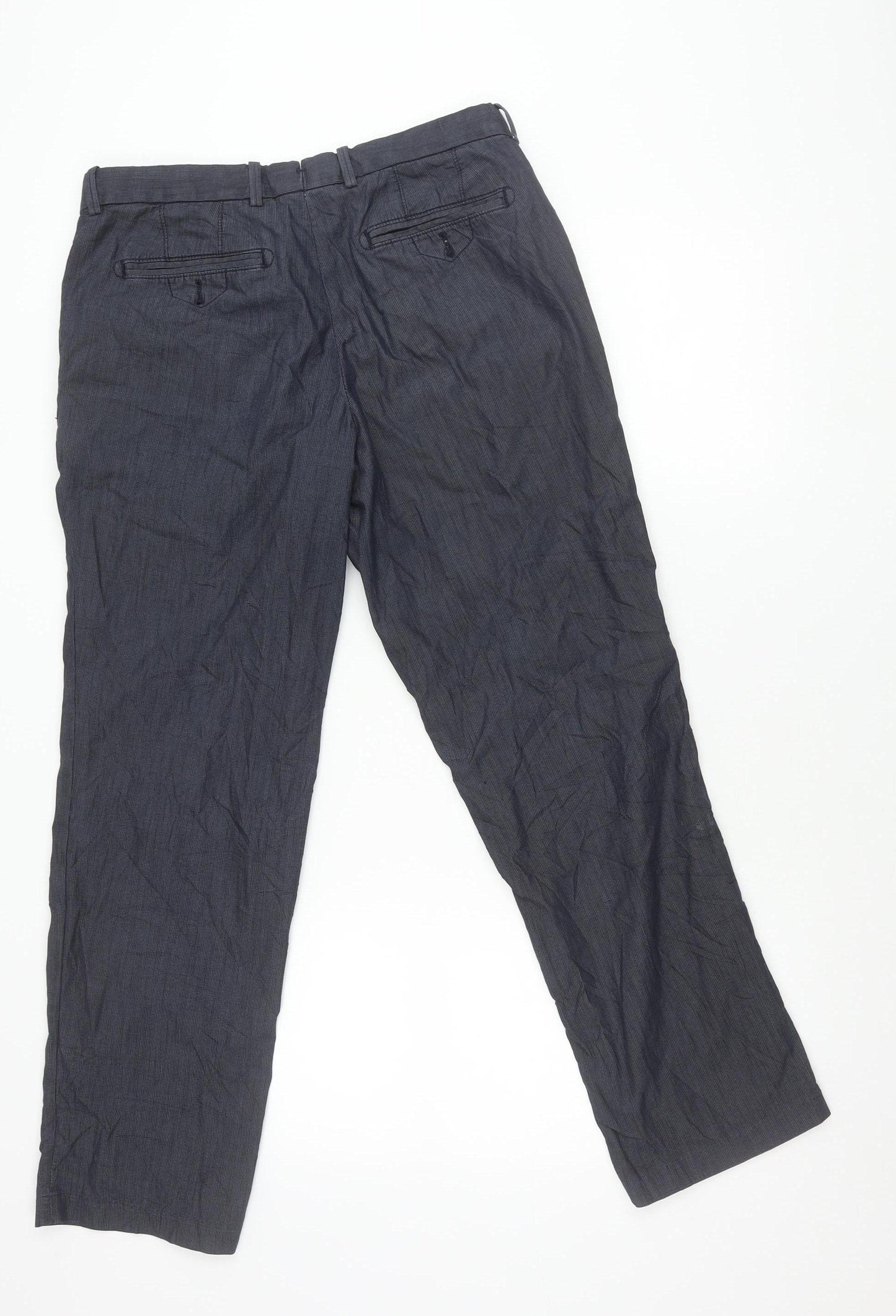 Marks and Spencer Men's Blue Check 32x29 Tailored Fit Trousers