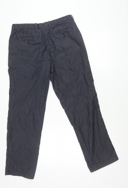 Marks and Spencer Men's Blue Check 32x29 Tailored Fit Trousers