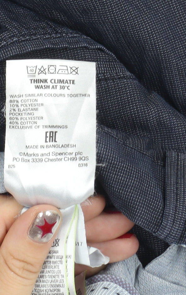 Marks and Spencer Men's Blue Check 32x29 Tailored Fit Trousers