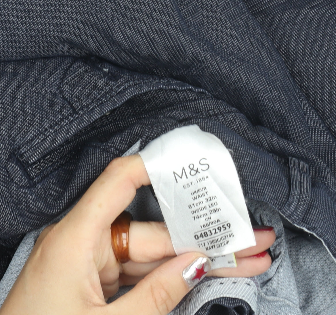 Marks and Spencer Men's Blue Check 32x29 Tailored Fit Trousers