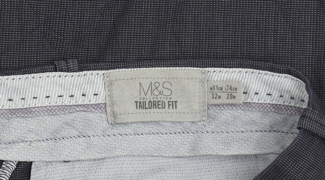 Marks and Spencer Men's Blue Check 32x29 Tailored Fit Trousers