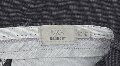Marks and Spencer Men's Blue Check 32x29 Tailored Fit Trousers
