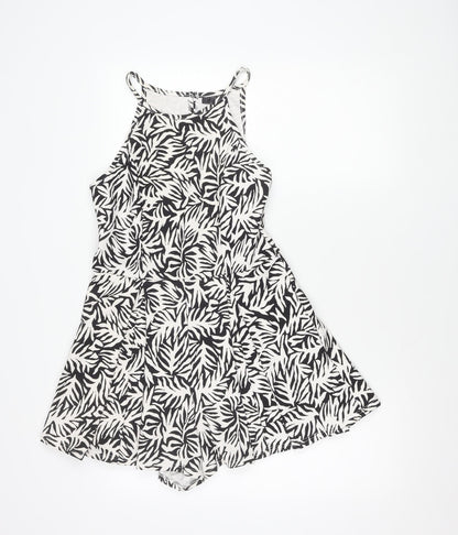 Topshop Women’s Black Animal Print Size 10 A-Line Halter Mini Dress