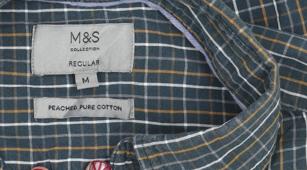 Marks and Spencer Men’s Blue Check Cotton Regular Fit Shirt M 38"-40"