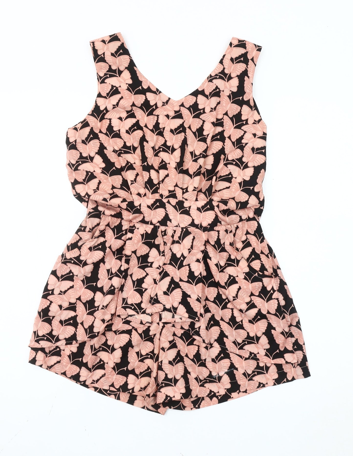 Boohoo Women’s Black Butterfly Print V-Neck Sleeveless Playsuit UK 6